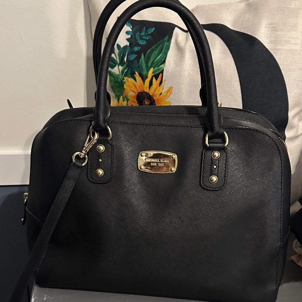 Michael Kors Black Satchel with Gold Accents